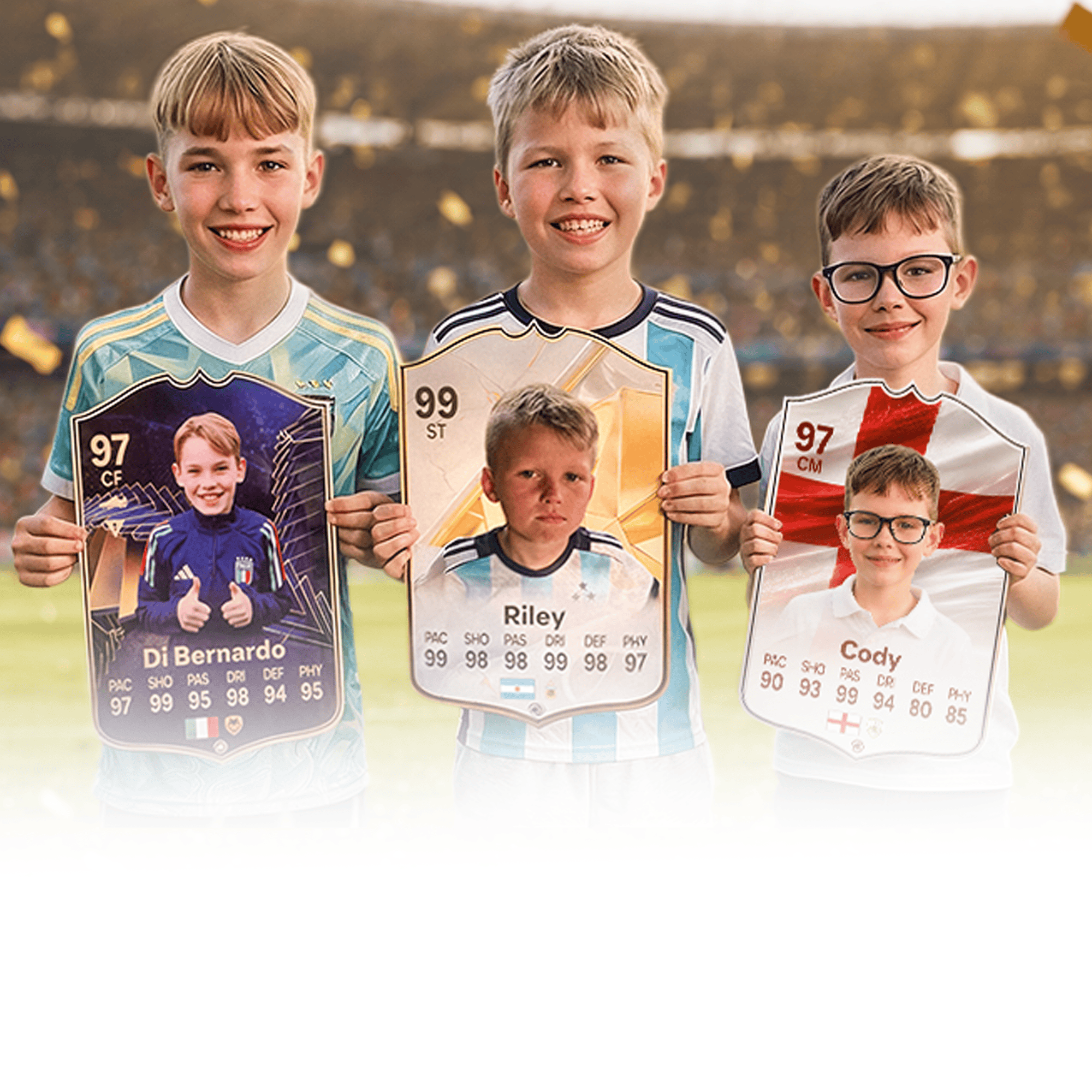 Football fans holding personalised CardsPlug cards